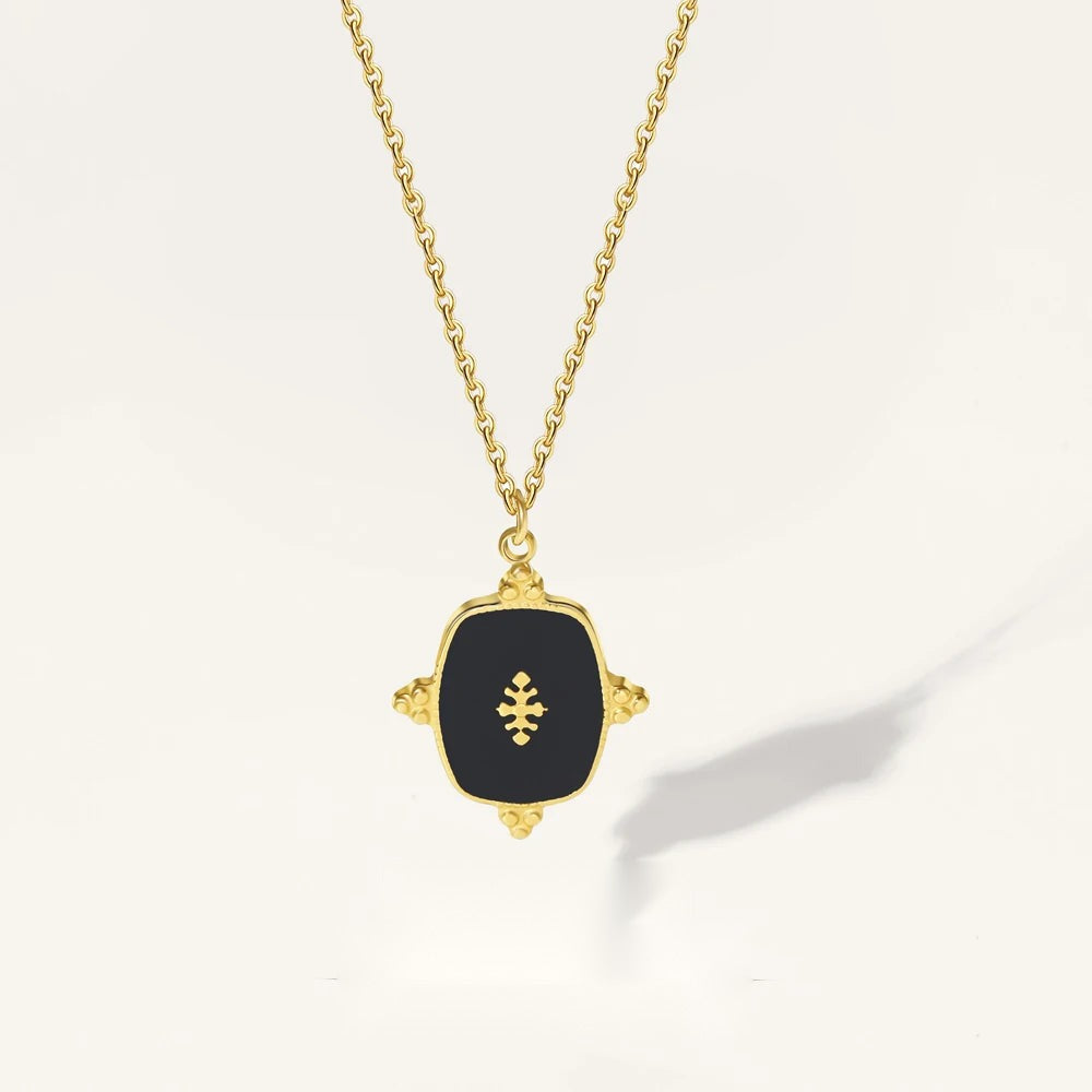 Black Natural Stone Pendant Necklace — 316L Stainless Steel · PS402