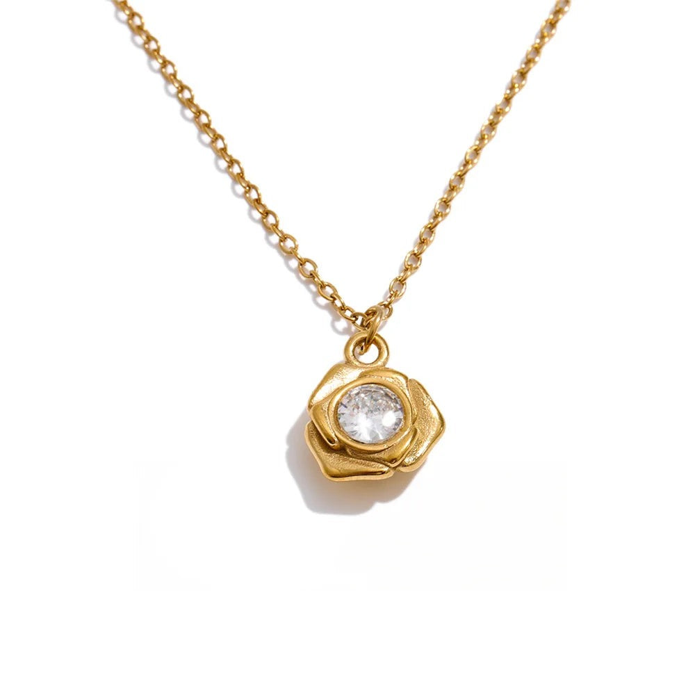 Gold-plated stainless steel necklace with cubic zirconia.