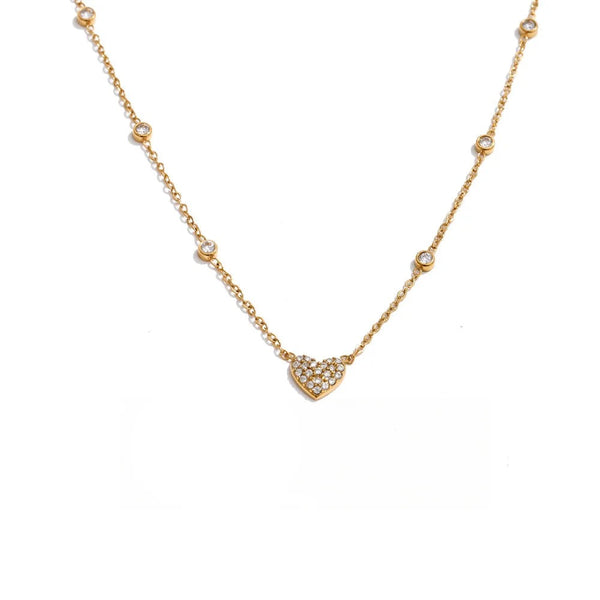 Gold-plated stainless steel necklace with cubic zirconia heart pendant.