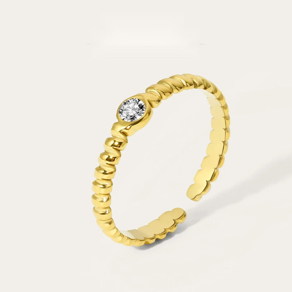 Zircon Adjustable Opening Irregular Shape Ring — 316L Stainless Steel · PS444