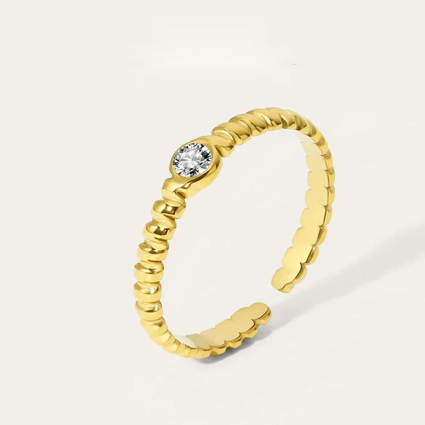 Zircon Adjustable Opening Irregular Shape Ring — 316L Stainless Steel · PS444