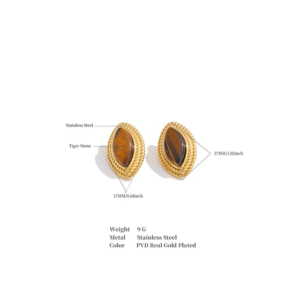Natural stone geometric earrings in gold-plated stainless steel with natural stone.