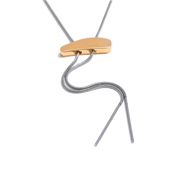 Gold-plated stainless steel necklace with a unique pendant design.