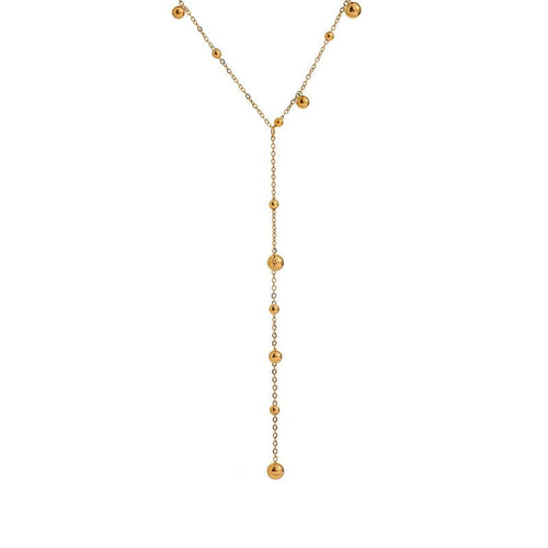 Gold-plated stainless steel necklace with multiple beads.