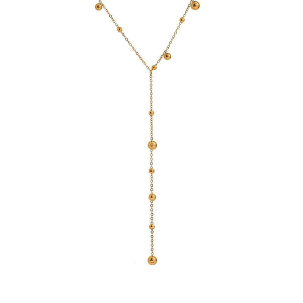 Gold-plated stainless steel necklace with multiple beads.