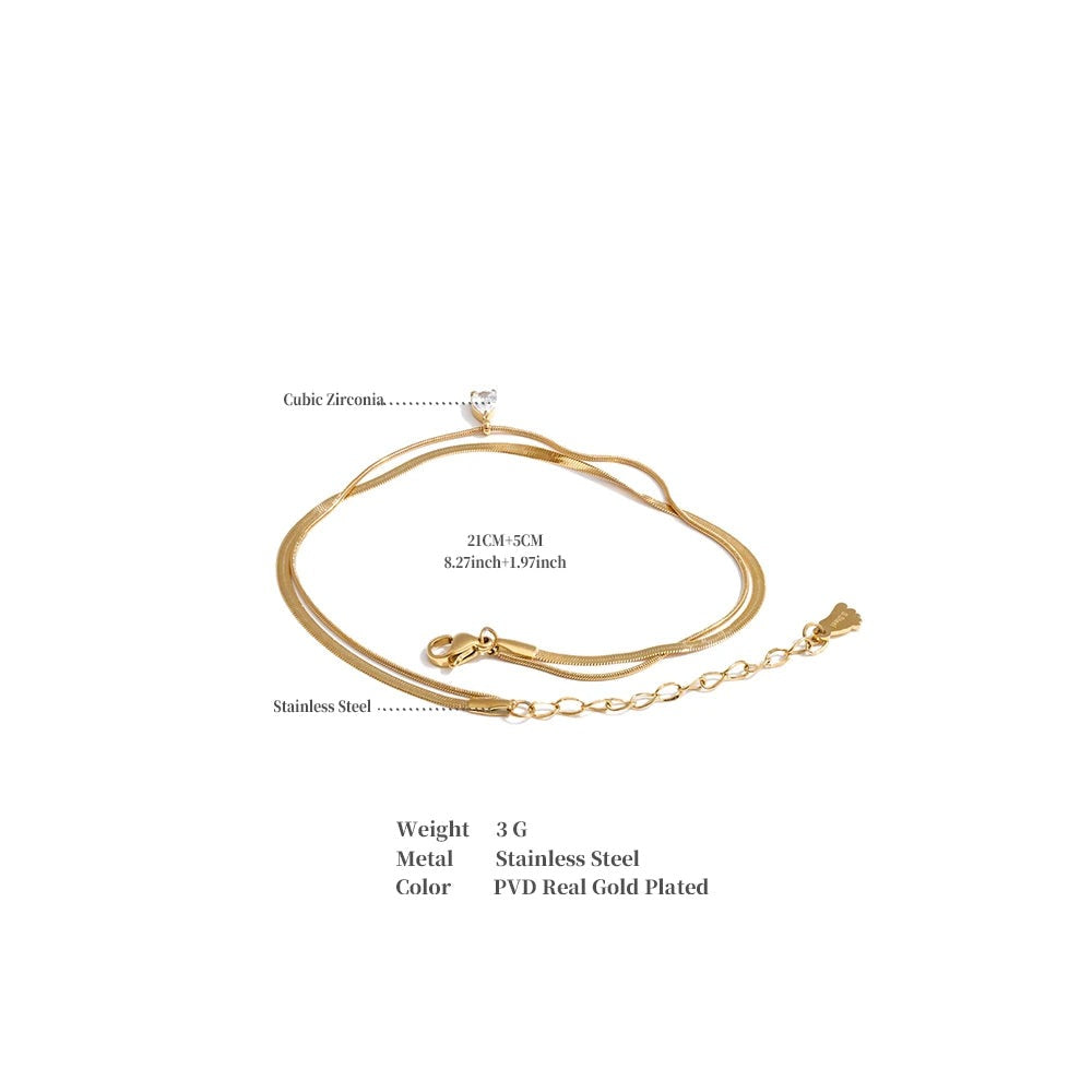 Cubic Zirconia Snake Geometric Anklet — Gold-Plated Stainless Steel with Cubic Zirconia · PS1078