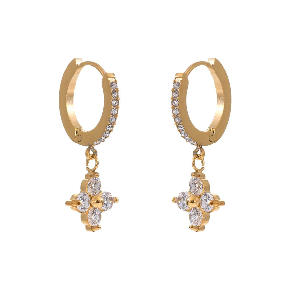 Gold-plated hoop earrings with cubic zirconia accents.