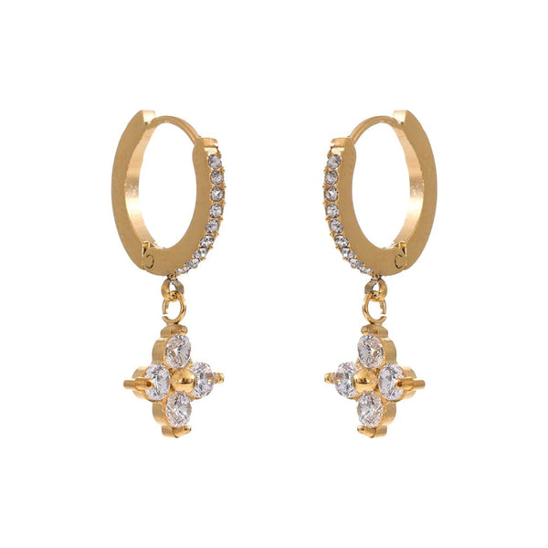 Gold-plated hoop earrings with cubic zirconia accents.