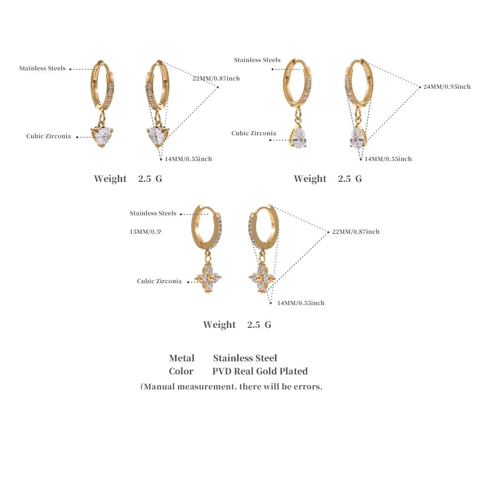 Cubic zirconia heart flower earrings in gold-plated stainless steel with cubic zirconia.