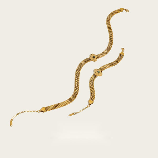 Coarse Chain Flowers Natural Stone Chain Necklace — 316L Stainless Steel · PS387