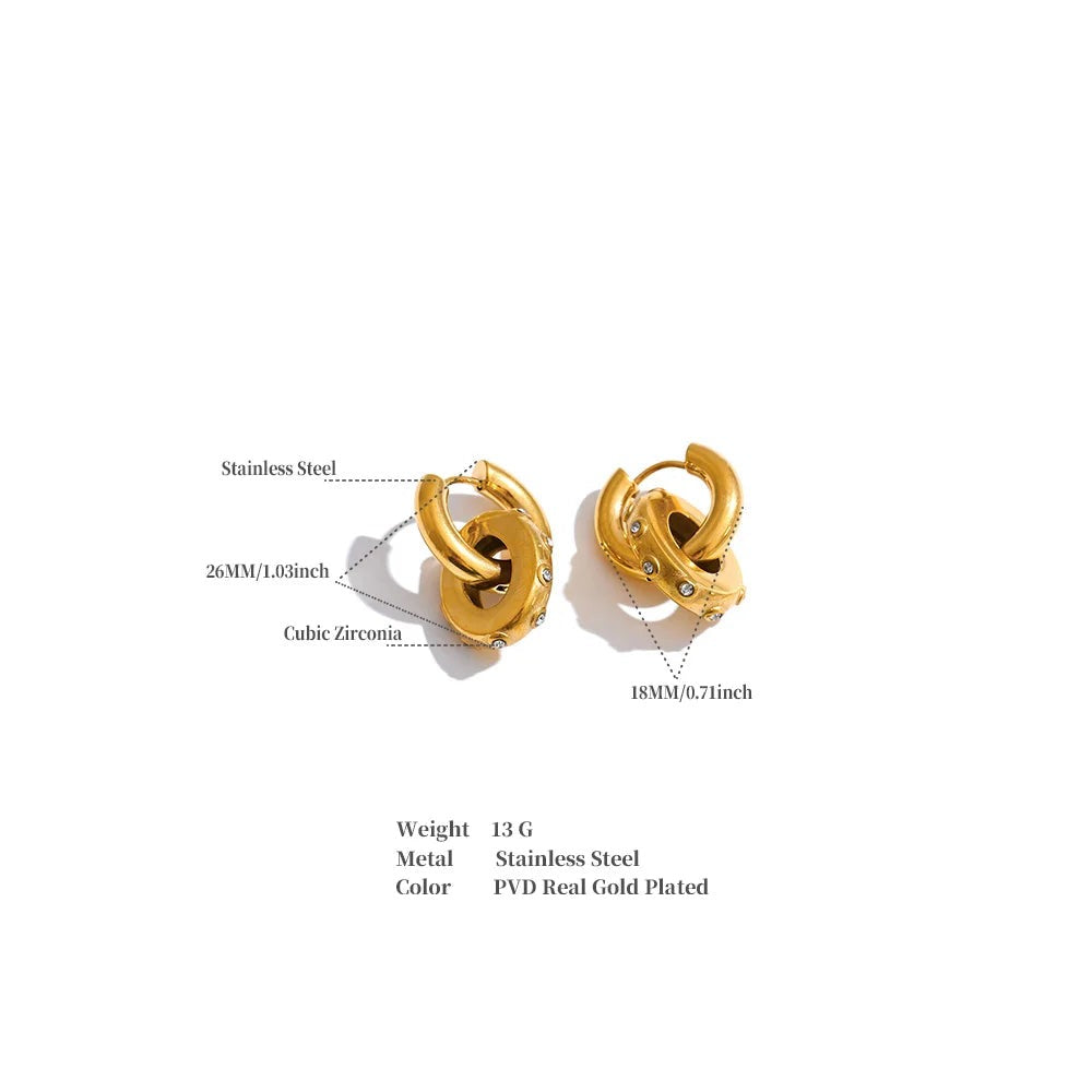 Cubic Zirconia Geometric Earrings — Gold-Plated Stainless Steel with Cubic Zirconia · PS1201