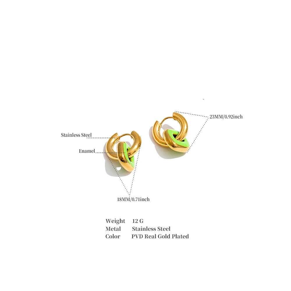 Enamel multi-color geometric earrings in gold-plated stainless steel with enamel.