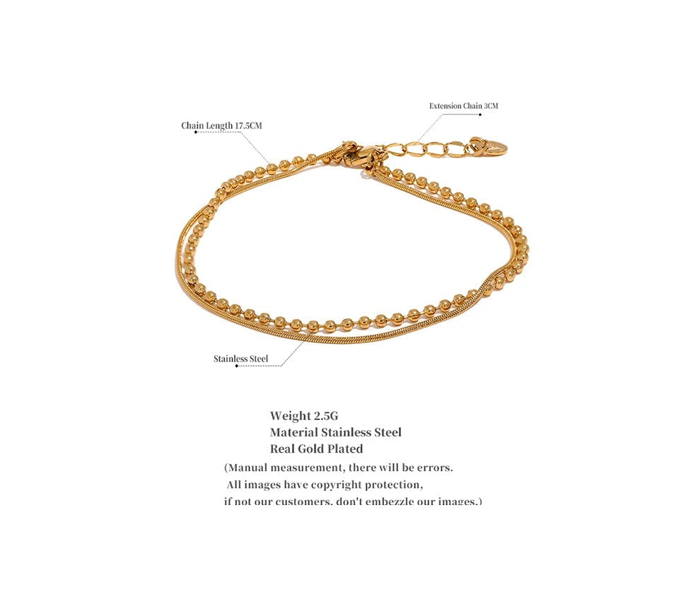 Beaded Geometric Chain Bracelet — Gold-Plated Stainless Steel · PS2234