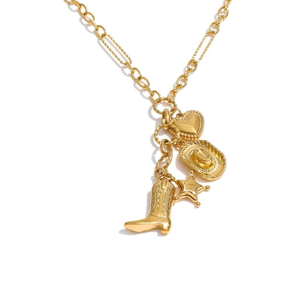 Gold-plated stainless steel necklace featuring a cowboy boot charm.