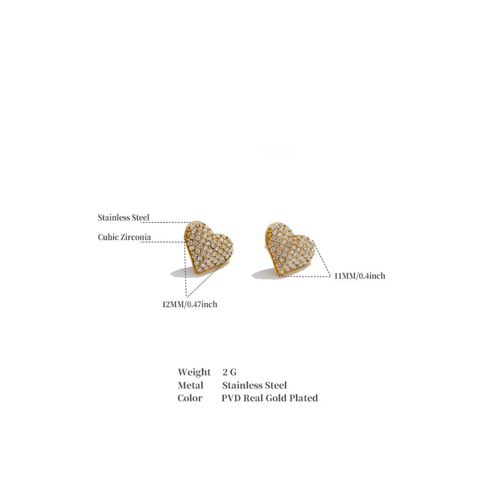 Cubic Zirconia Heart Earrings — Gold-Plated Stainless Steel with Cubic Zirconia · PS1524
