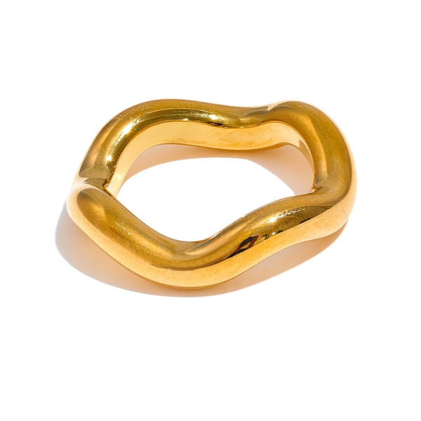Gold-plated stainless steel ring with a large hoop.