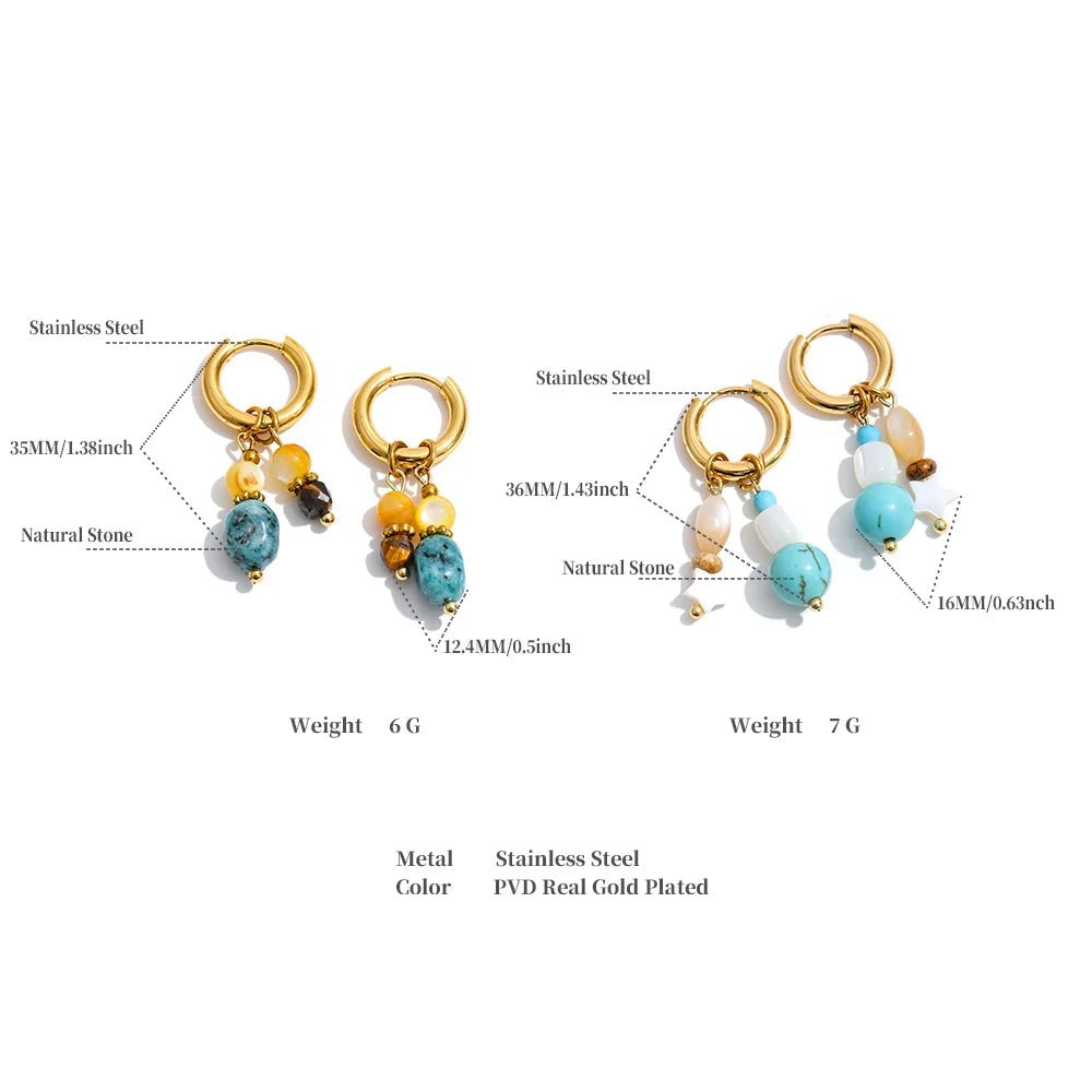 Natural stone star geometric earrings in gold-plated stainless steel with natural stone.