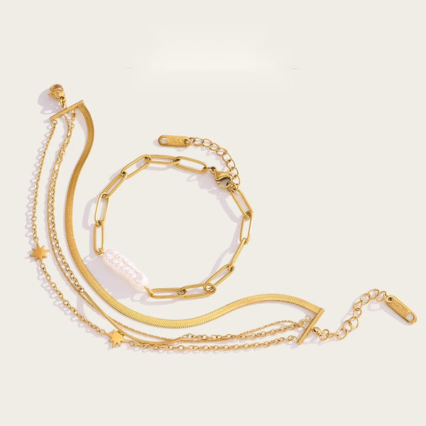 Layered Bracelet Irregular Baroque Pearl — 316L Stainless Steel · PS396