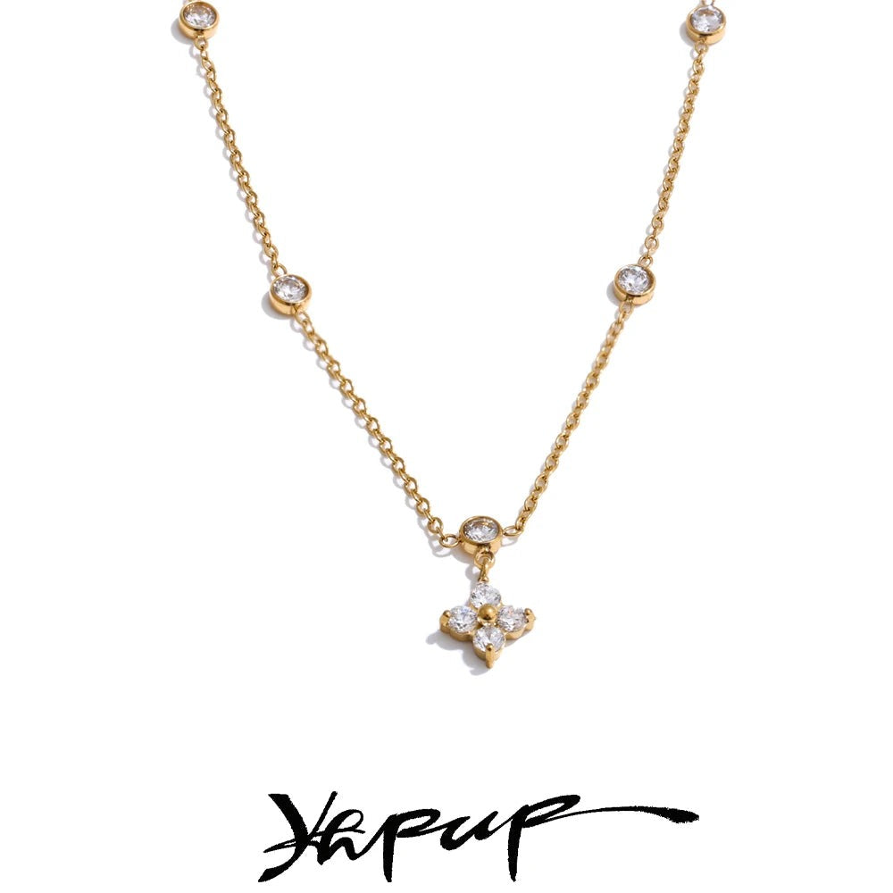 Gold-plated stainless steel necklace with cubic zirconia.
