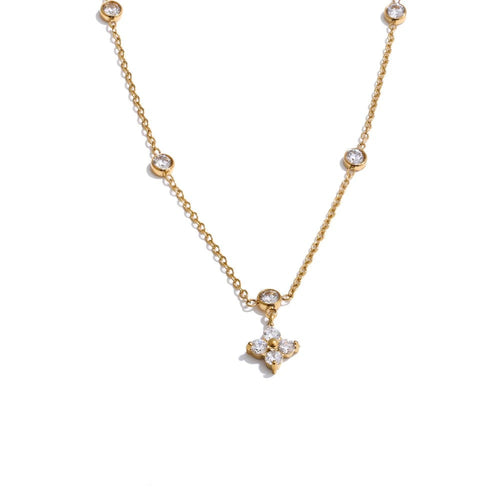 Gold-plated stainless steel necklace with cubic zirconia.