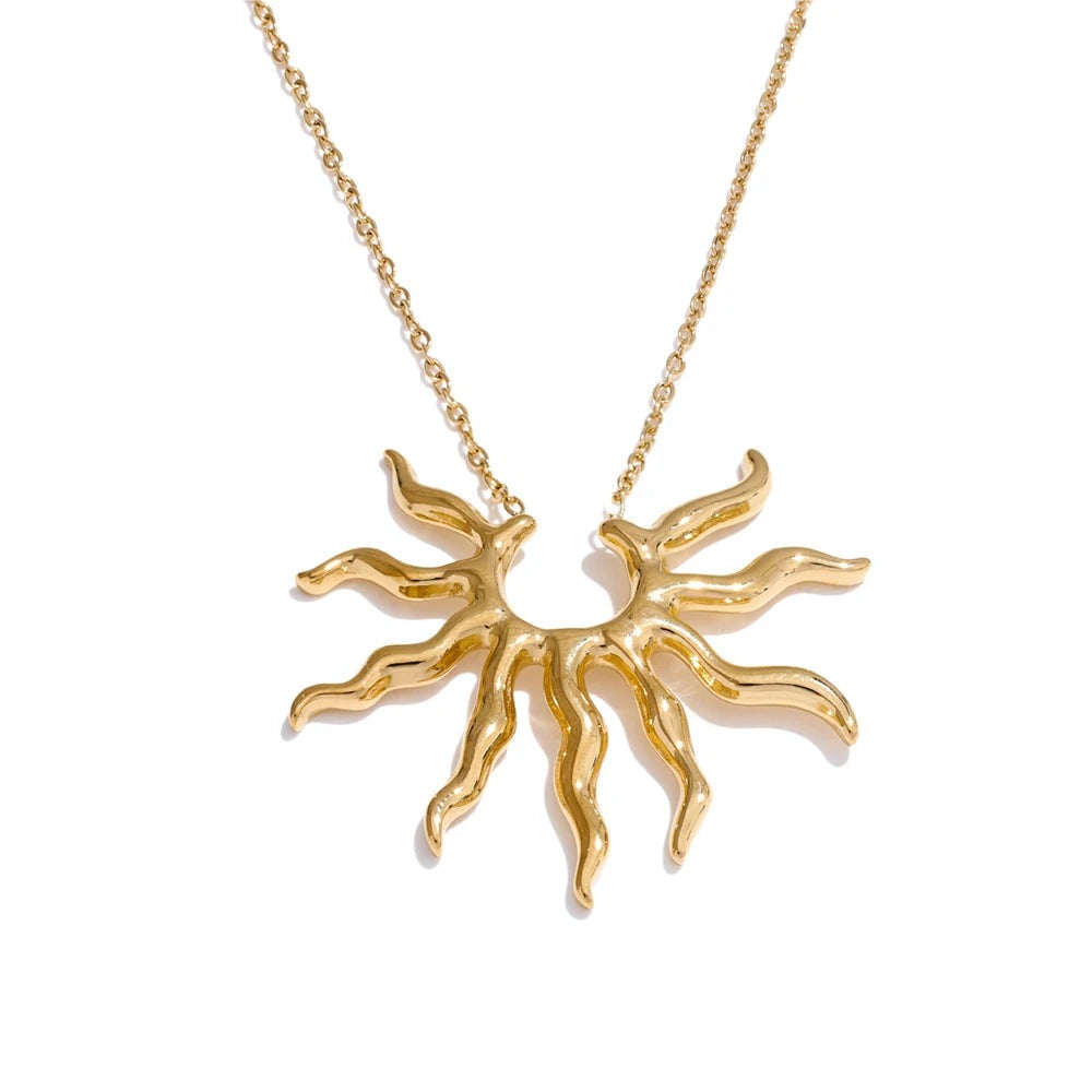Gold-plated stainless steel necklace featuring a sun design.