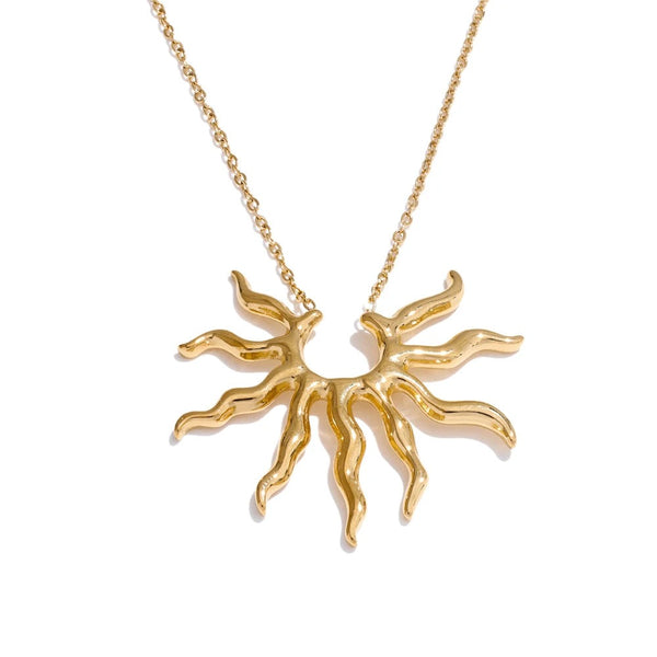 Gold-plated stainless steel necklace featuring a sun design.