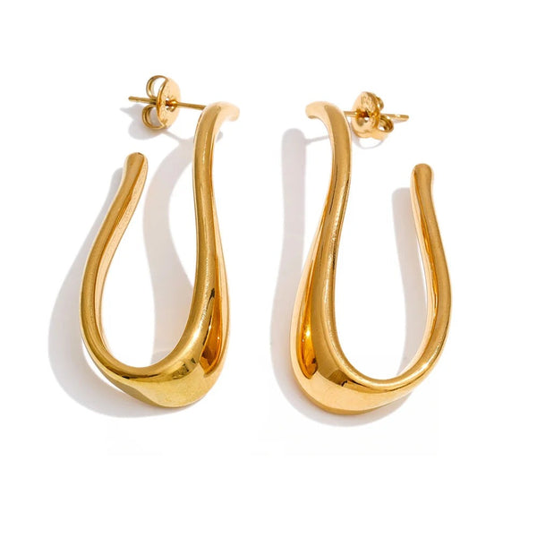 Gold-plated hoop earrings with a single large loop.
