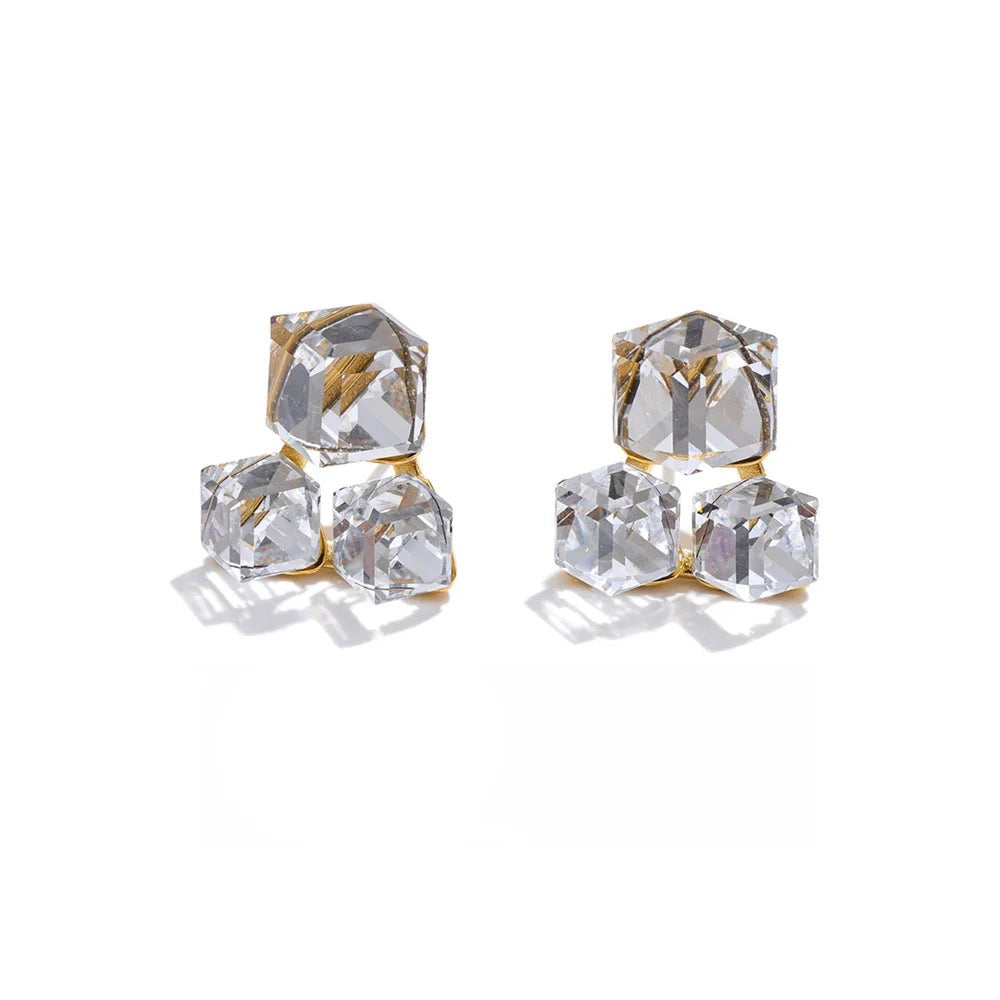 Crystal Geometric Earrings — Stainless Steel with Crystal · PS1154