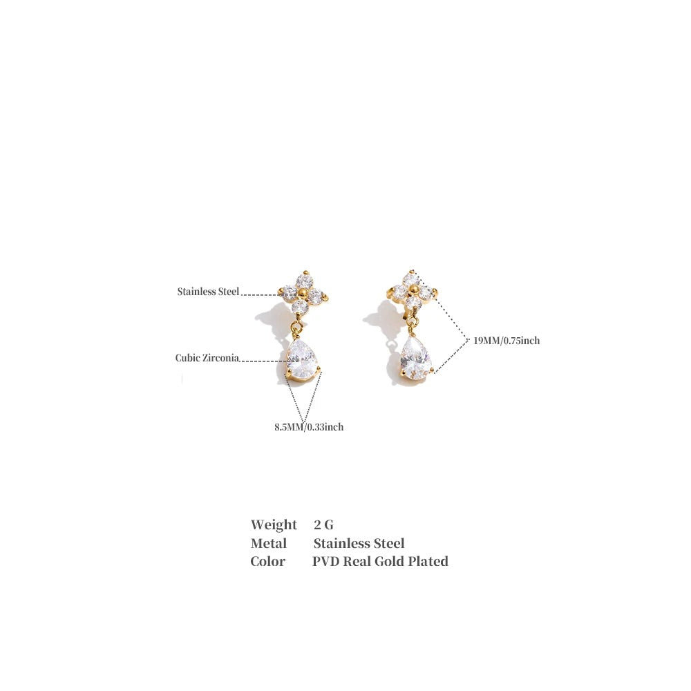 Cubic Zirconia Flower Earrings — Gold-Plated Stainless Steel with Cubic Zirconia · PS1166
