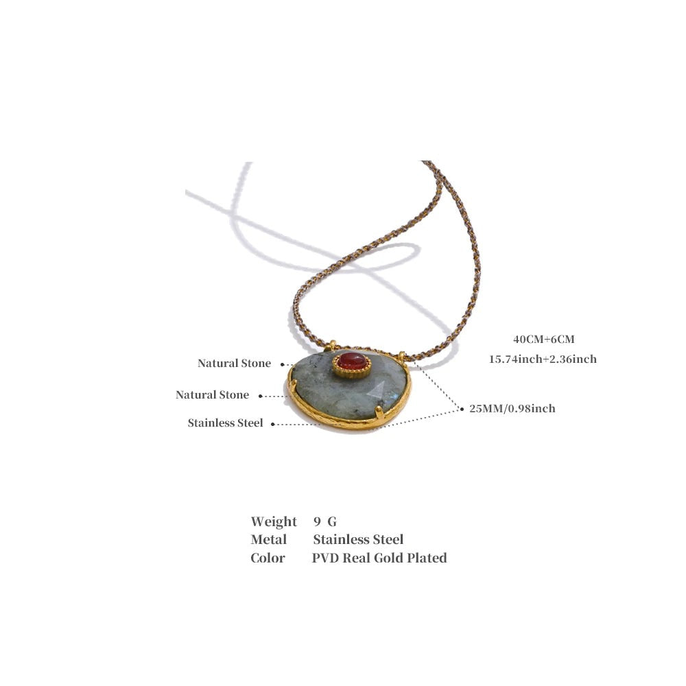 Natural stone geometric necklace in gold-plated stainless steel with natural stone.