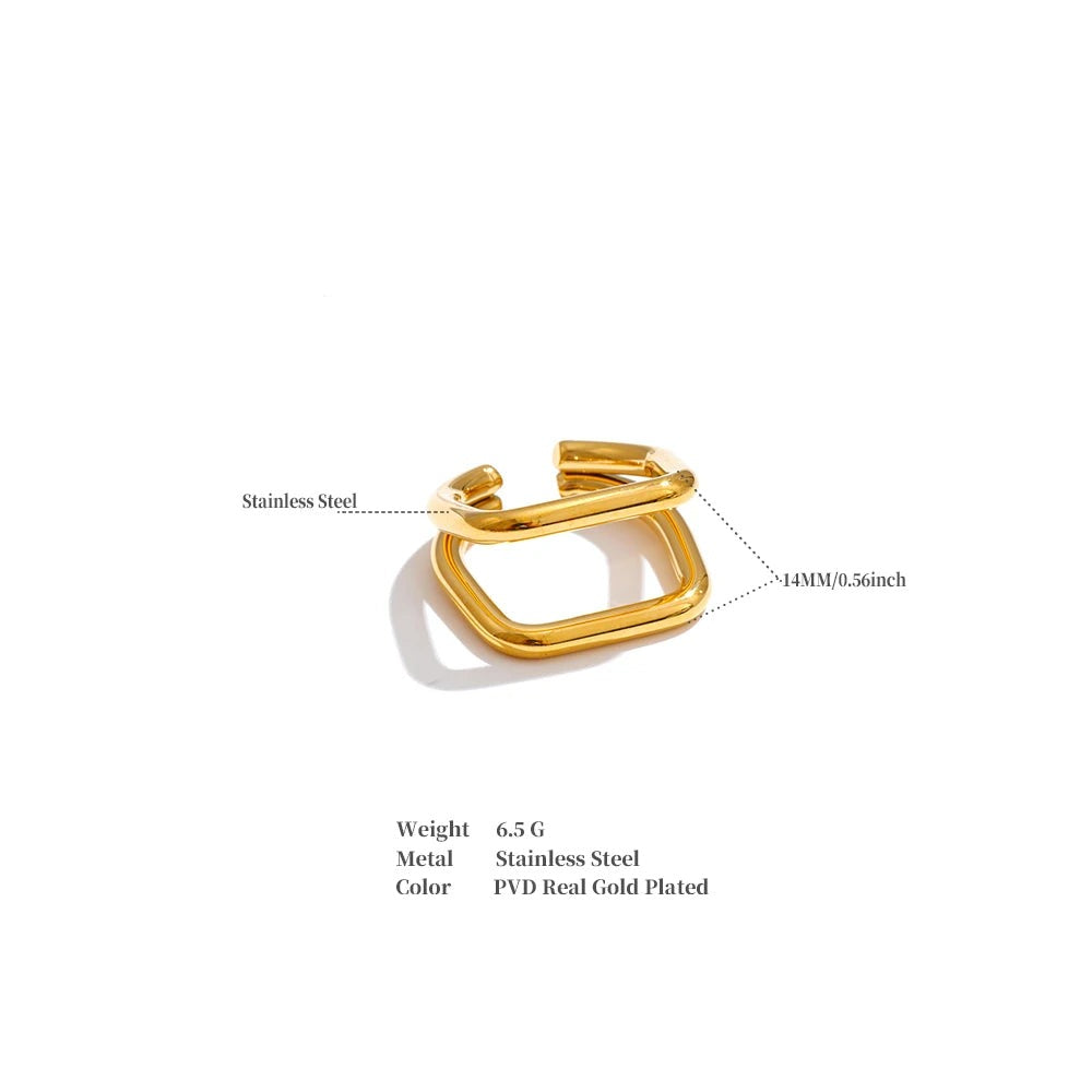Geometric ring in 18K gold-plated stainless steel.