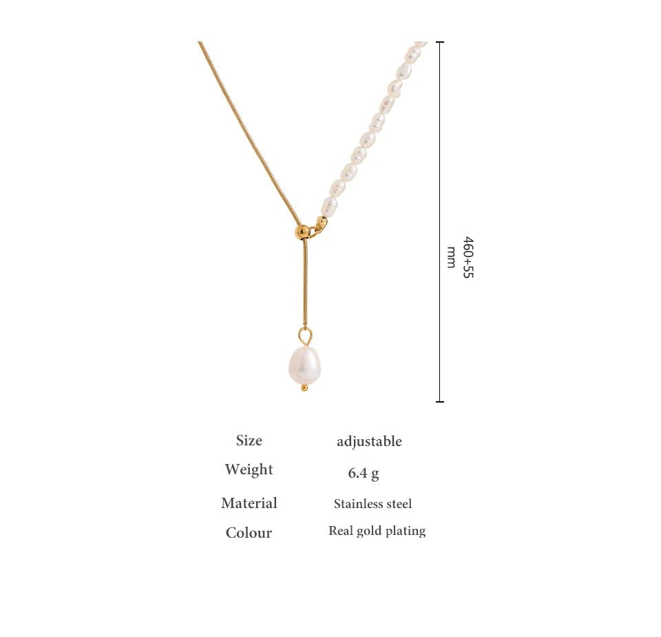 Freshwater pearl geometric chain necklace in gold-plated stainless steel with freshwater pearl.