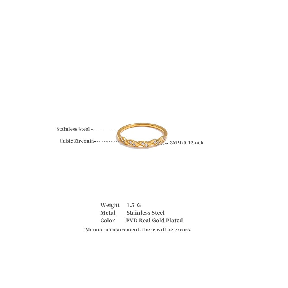 Cubic zirconia geometric ring in gold-plated stainless steel with cubic zirconia.