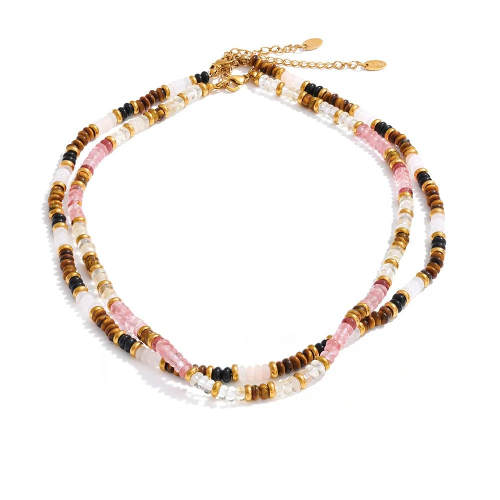 Gold-plated stainless steel necklace with natural stone beads.