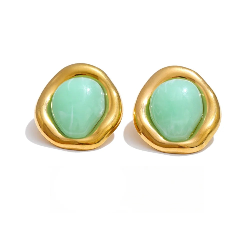 Resin Multi-Color Geometric Earrings — Stainless Steel with Resin · PS1558