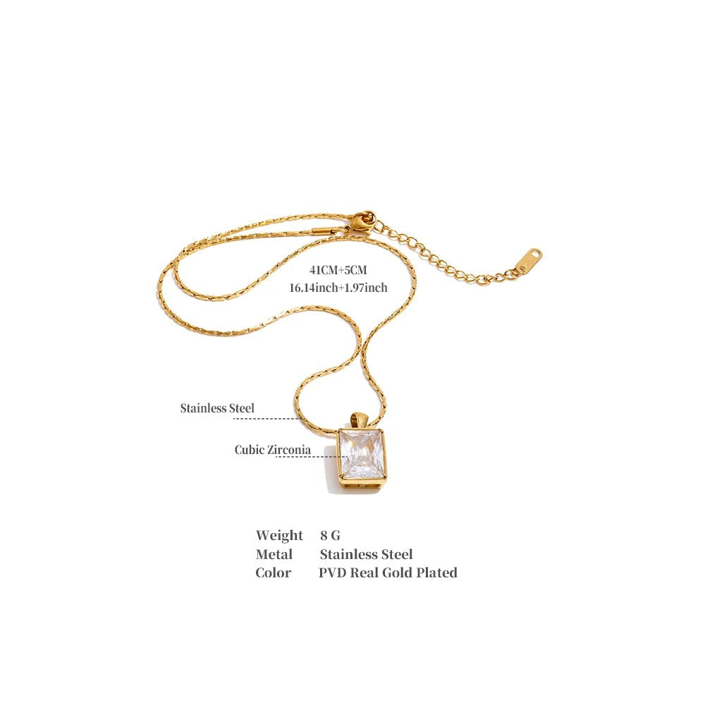 Cubic zirconia geometric necklace in gold-plated stainless steel with cubic zirconia.