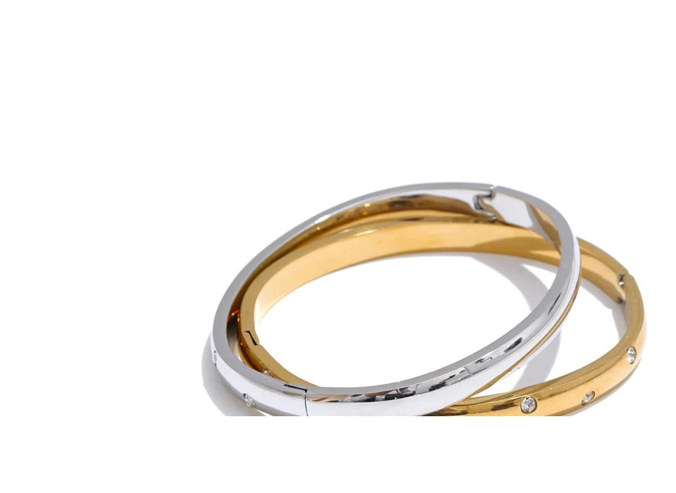 Cubic Zirconia Geometric Bracelet — Gold-Plated Stainless Steel with Cubic Zirconia · PS2150
