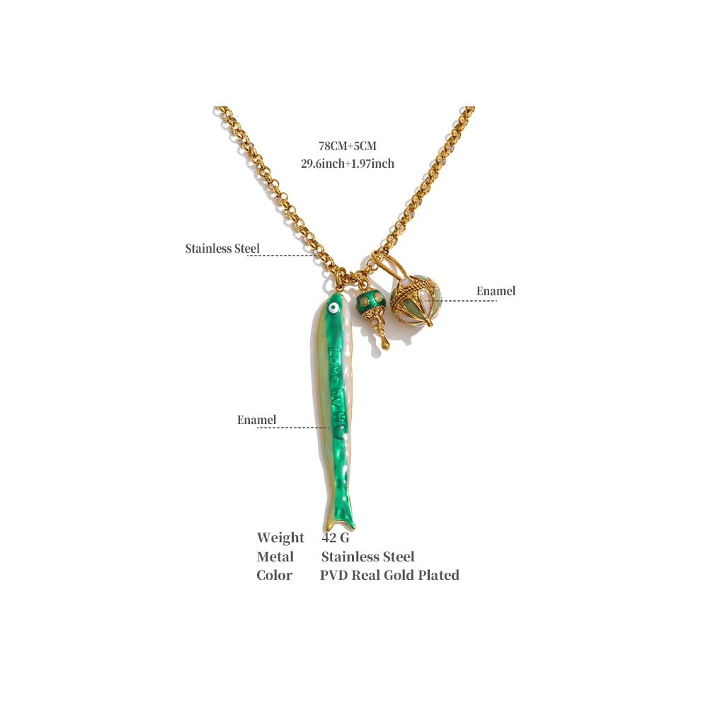 Enamel geometric chain necklace in gold-plated stainless steel with enamel.