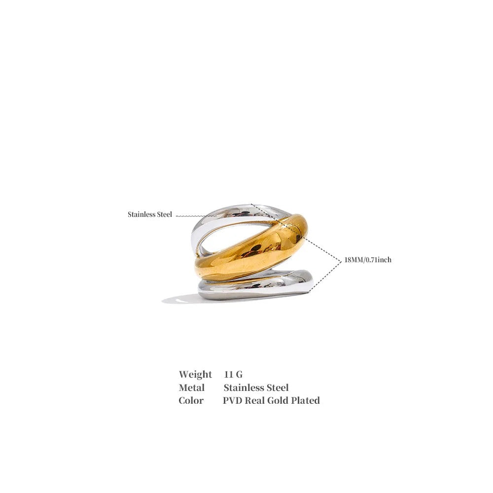 Geometric layered ring in 18K gold-plated stainless steel.