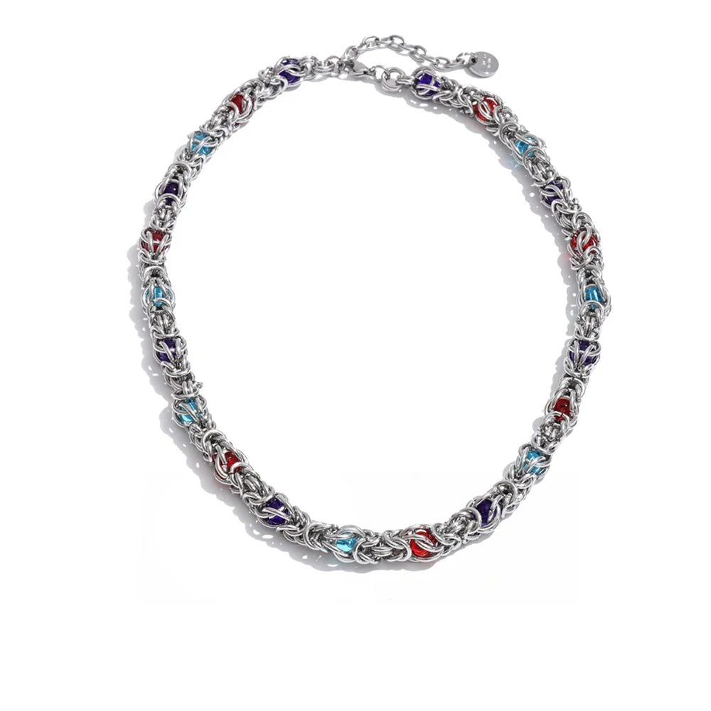 Gold-plated stainless steel necklace with natural stone accents.