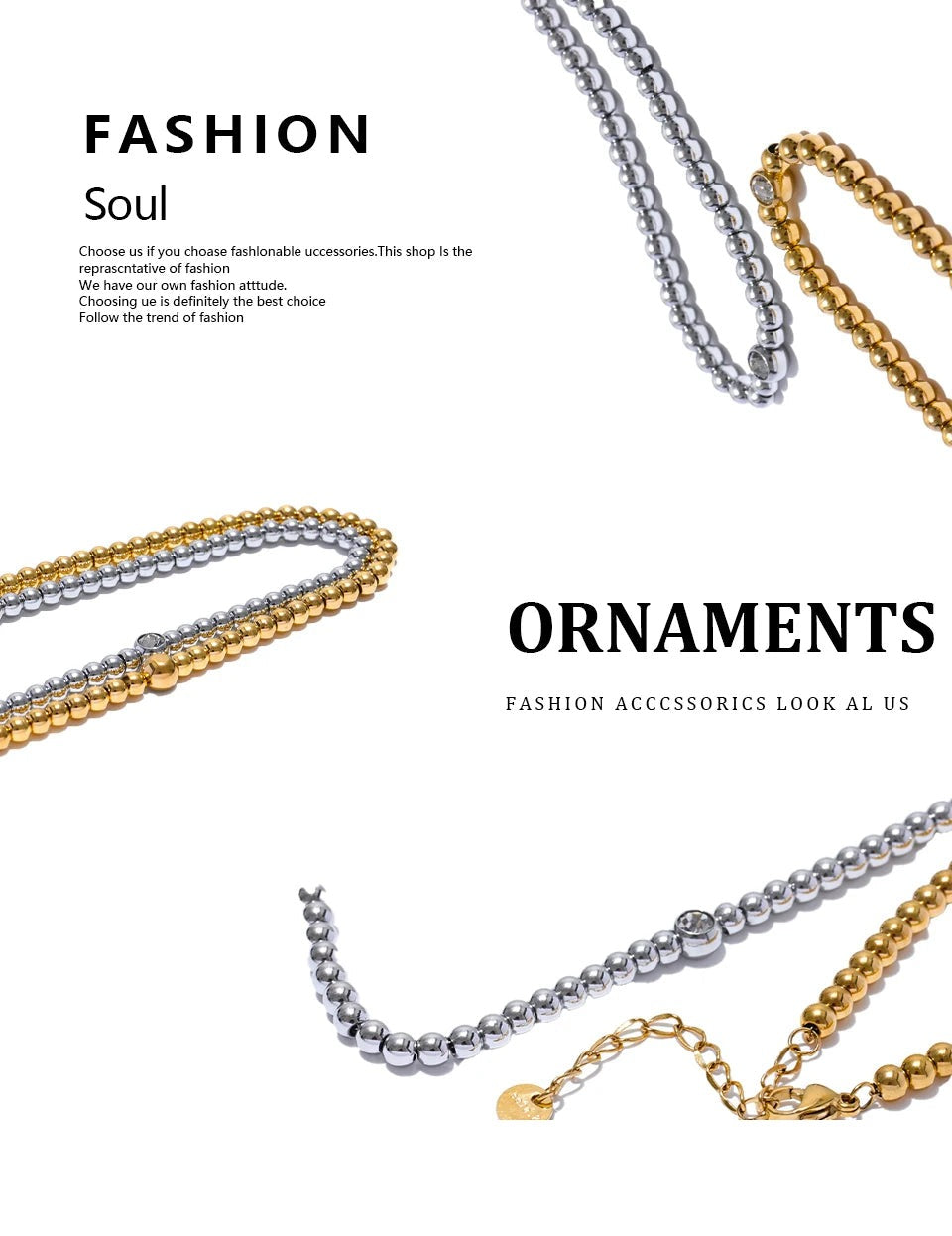 Cubic zirconia beaded geometric necklace in 18K gold-plated stainless steel with cubic zirconia.