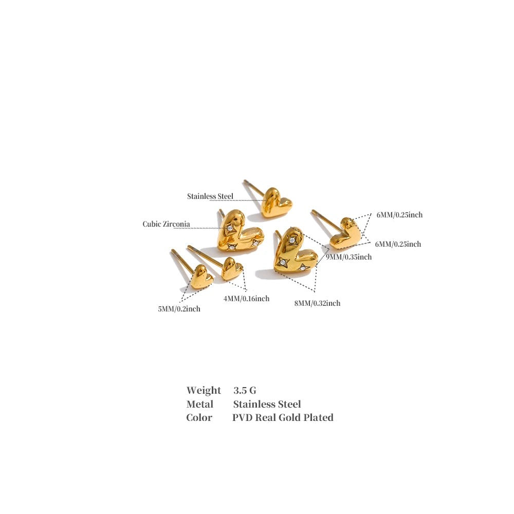 Cubic Zirconia Heart Earrings — Gold-Plated Stainless Steel with Cubic Zirconia · PS1134