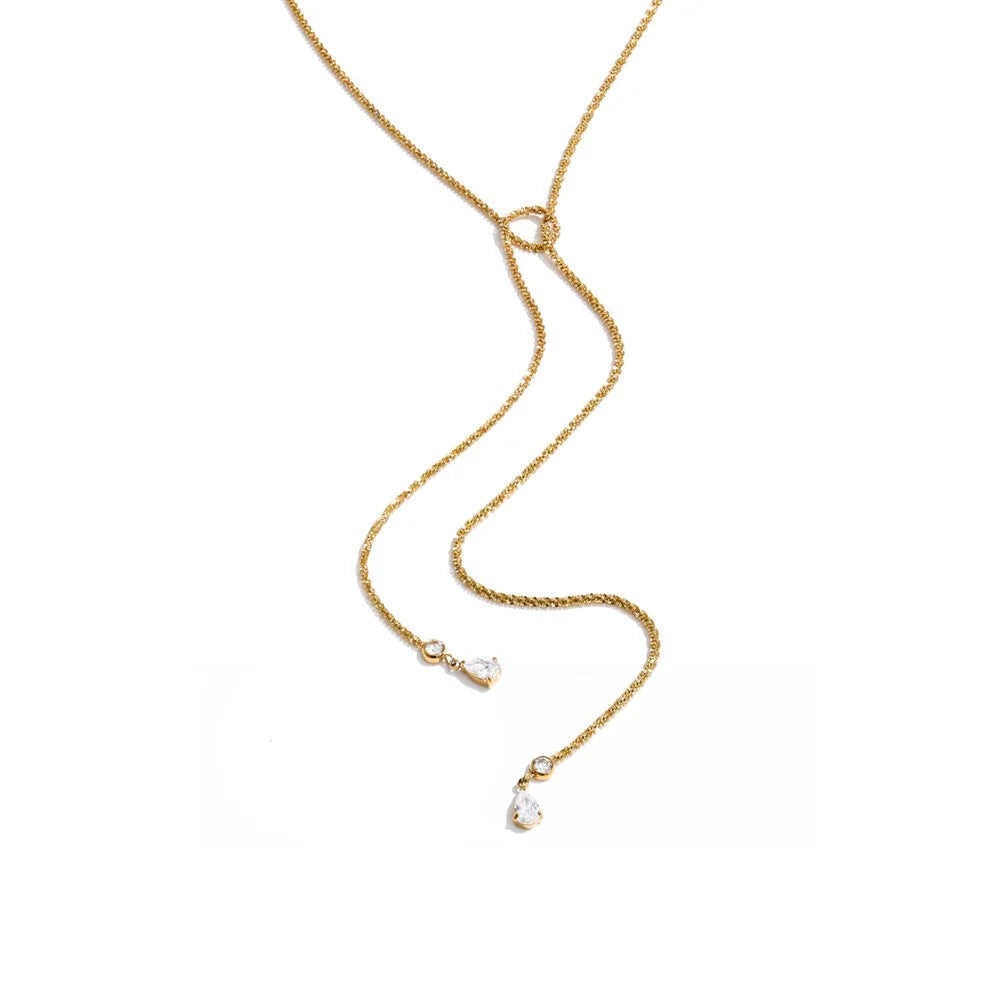 Gold-plated stainless steel necklace with cubic zirconia stones.