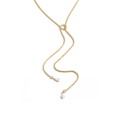 Gold-plated stainless steel necklace with cubic zirconia stones.