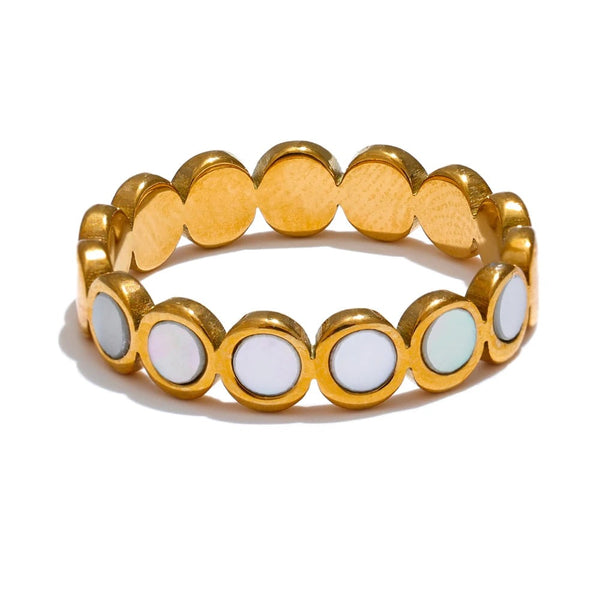 Gold-plated stainless steel ring with shell.