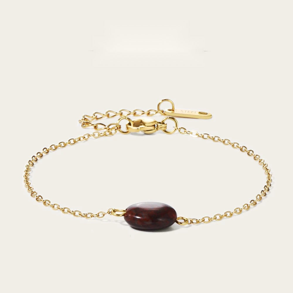 Bracelet Dark Red Natural Stone Pendants Charm — 316L Stainless Steel · PS414