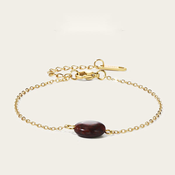 Bracelet Dark Red Natural Stone Pendants Charm — 316L Stainless Steel · PS414