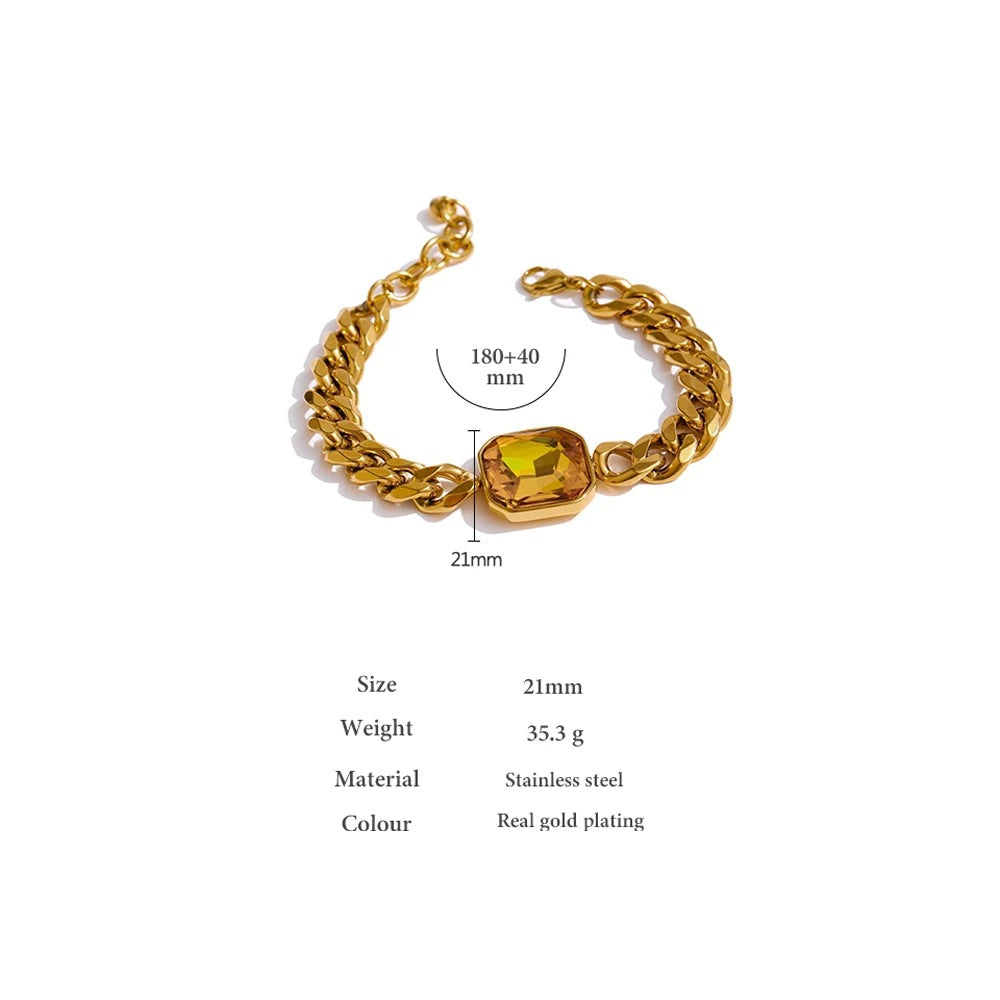 Red Cubic Zirconia Geometric Bracelet — 18K Gold-Plated Stainless Steel with Cubic Zirconia · PS1617