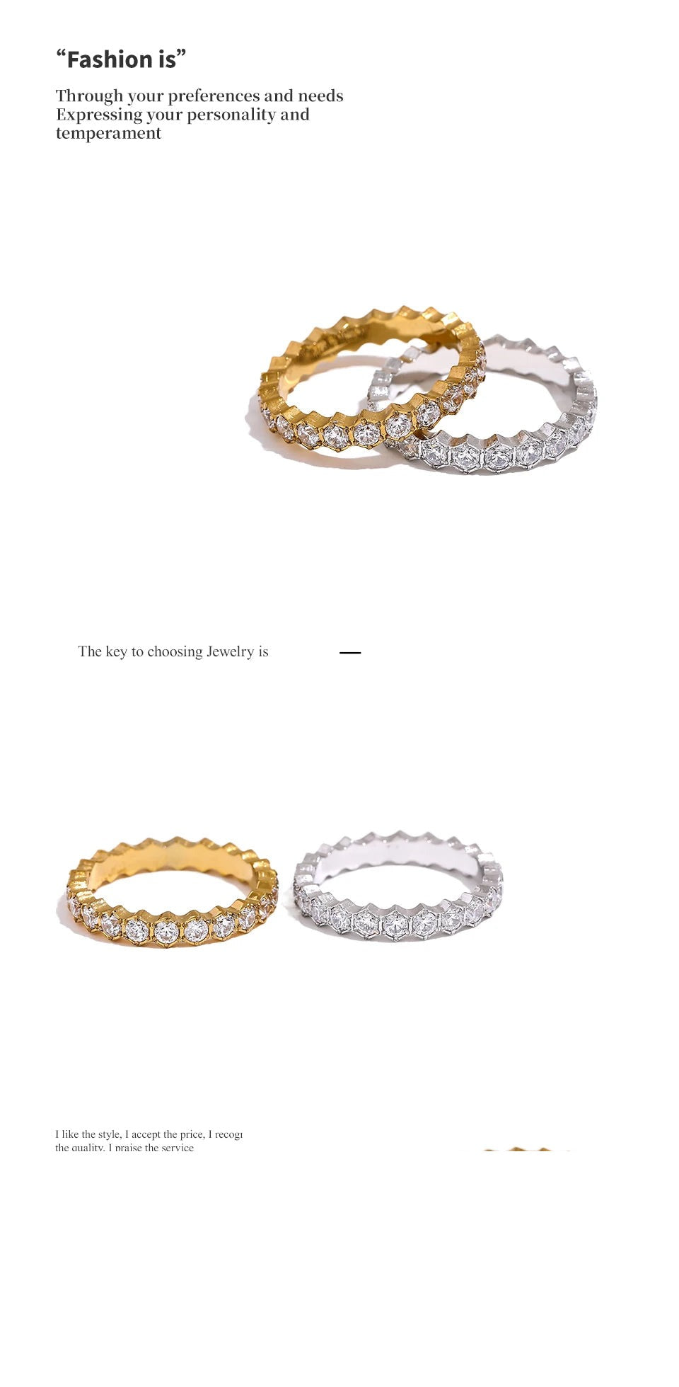 White cubic zirconia geometric ring in gold-plated stainless steel with cubic zirconia.