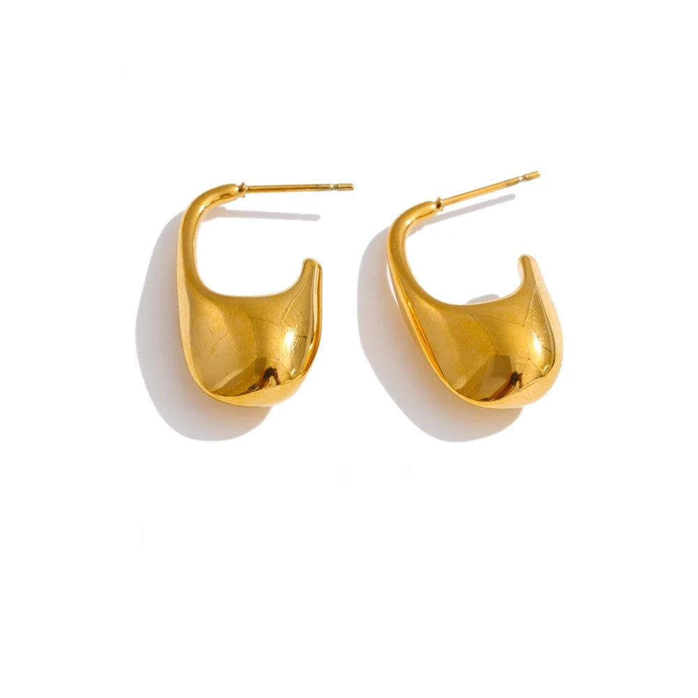 Gold-plated stainless steel earrings with a large, curved design.
